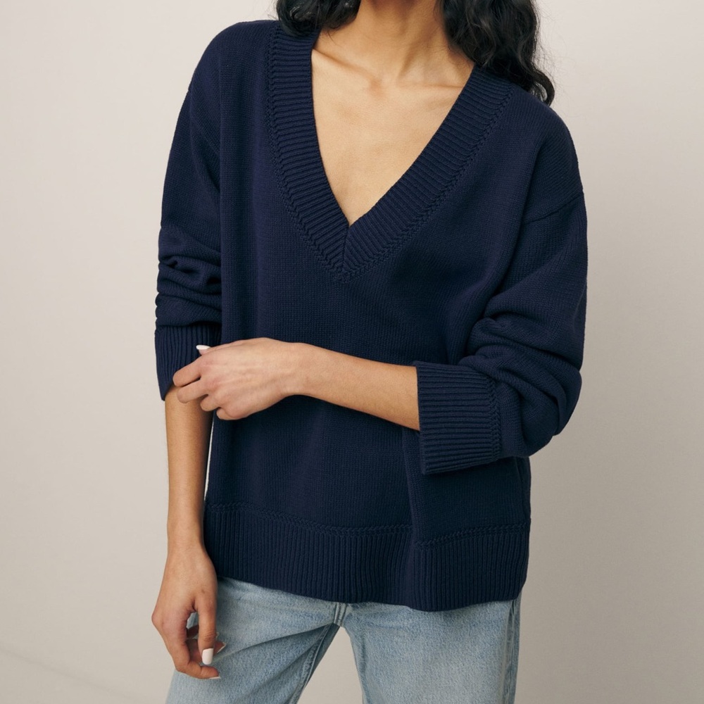 Reformation Navy V-Neck Sweater